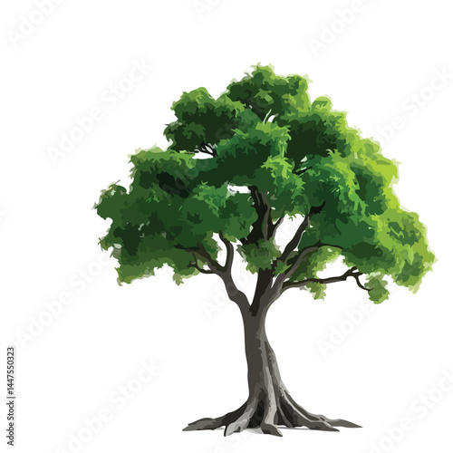 Vector watercolor green tree or forest side view isolated on white background for landscape and architecture drawing,elements for environment or and garden,Shrub for section