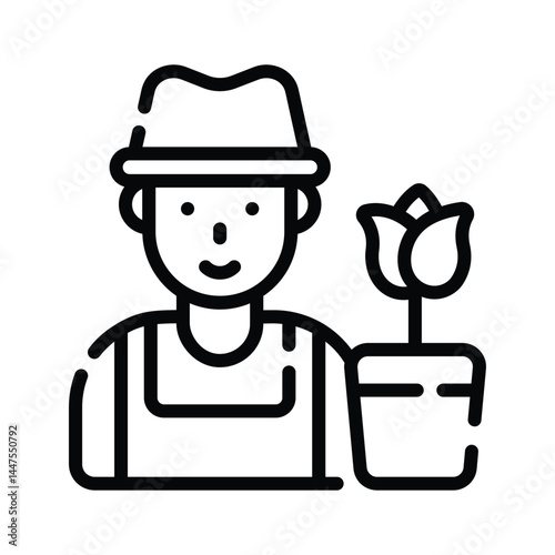 A well designed outline showing male florist with potted plant