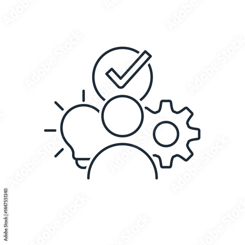 An effective leader manager who implements innovations and technologies. Modern successful businessman, entrepreneur. Vector linear icon isolated on white background.