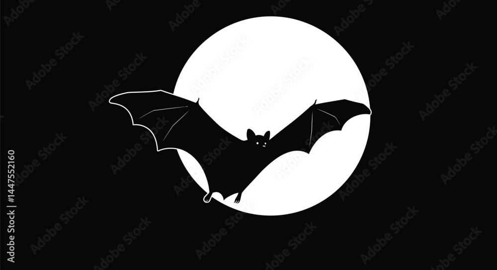 Fototapeta premium Bat Silhouette Flying Under Full Moon