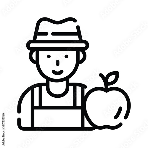 Grab this handy outline icon of farmer with an apple