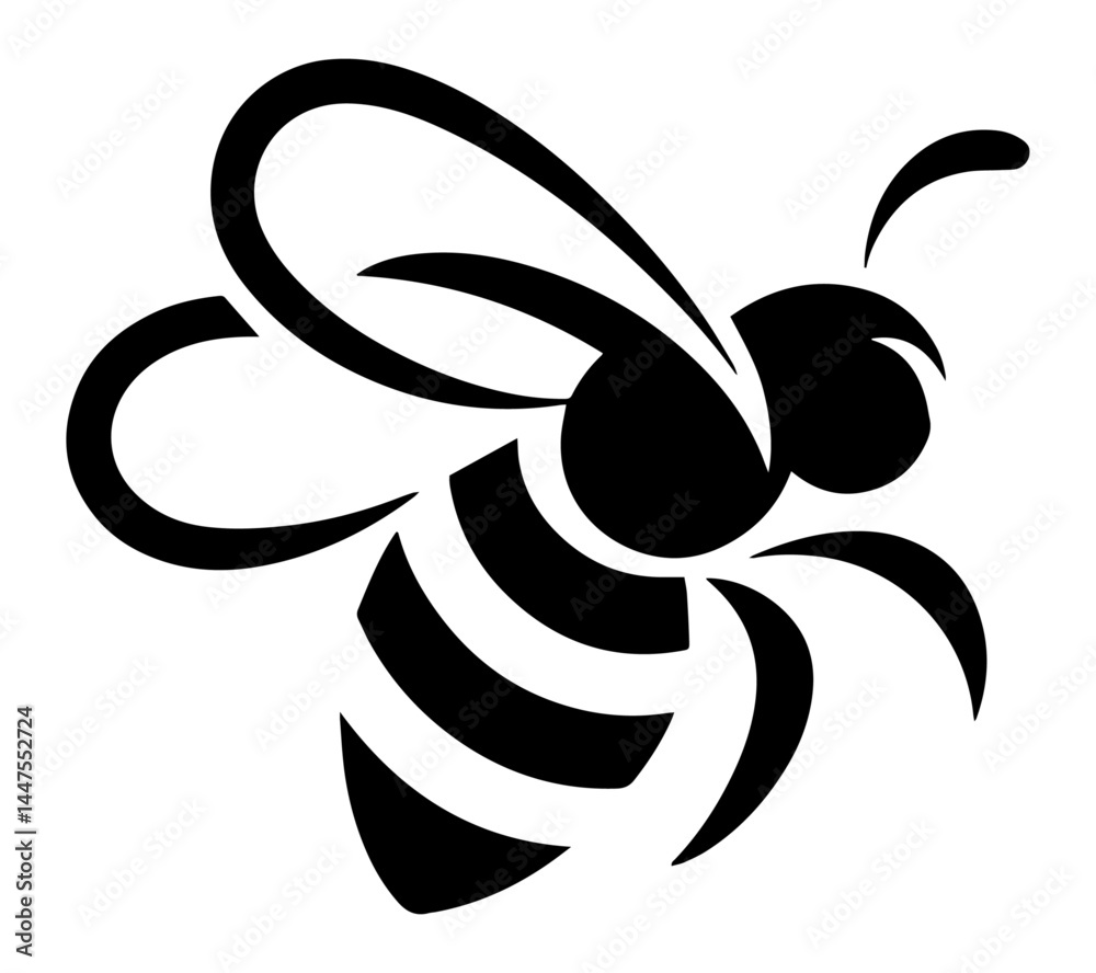 Stylized Black and White Bee Illustration Stylized Black and White Bee Illustration