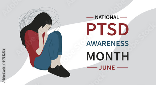PTSD awareness month june. Posttraumatic stress disorder is a psychiatric disorder background template.

