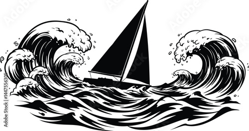 Stormy Seas: Sailboat Silhouette