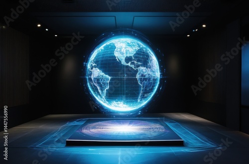 A digital hologram of a globe rotating in the air,
