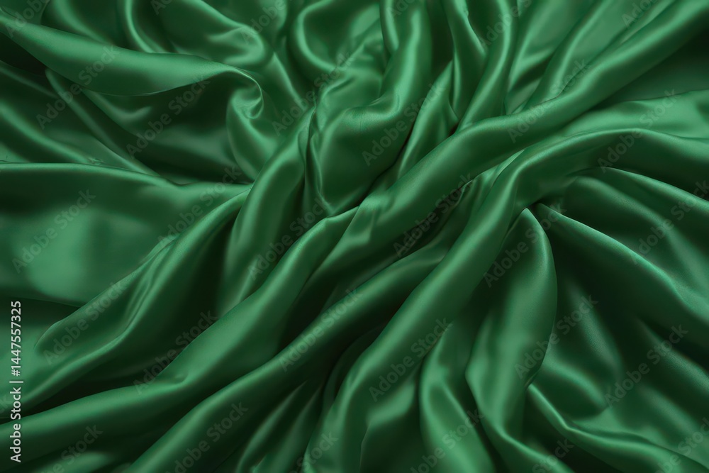 Abstract green silk folds, layered fabric texture, shiny, foliage Abstract green silk folds, layered fabric texture, shiny, foliage