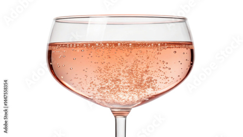 Sparkling pink champagne in clear coupe glass with bubbles rising, showcasing refreshing and elegant drink perfect for celebrations and special occasions