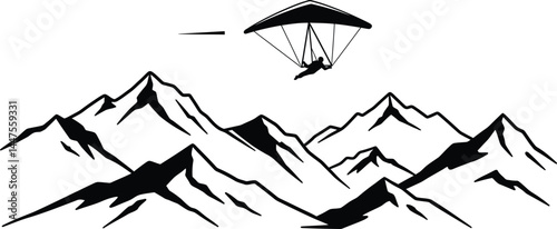 Hang Glider Soaring Above Mountains, Freedom Vector