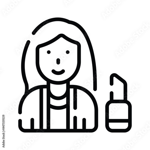 Visually engaging line icon showing beautician with lipstick