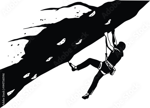 Climber Scaling Overhang - Black and White Vector