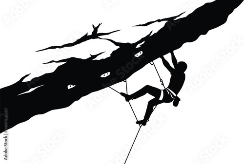 Climber Scaling Overhang - Black and White Vector