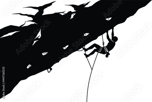 Climber Scaling Overhang - Black and White Vector