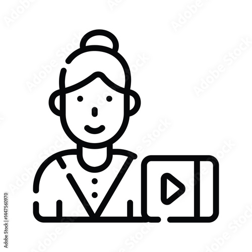 Have a look at this trendy line icon of female vlogger character