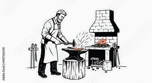 Blacksmith Forging Blade, Vector Illustration