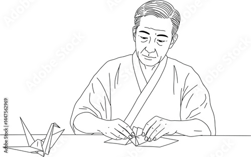 Origami Artist Creating Paper Crane