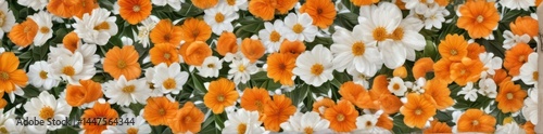 Orange and white floral wall covering, vibrant blossoms , interior, surface, texture