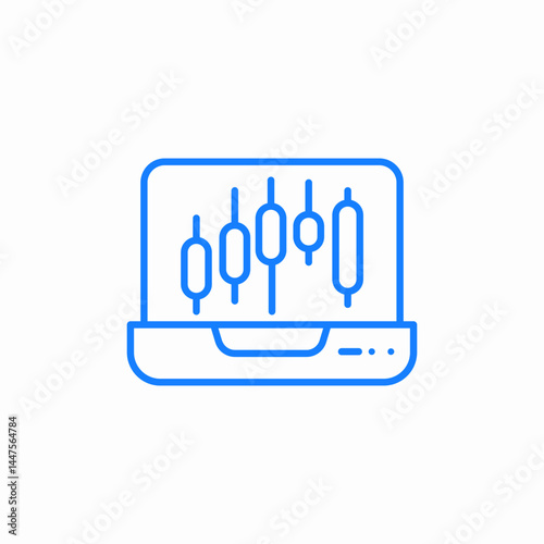 aptop trading e commerce blue icon sign vector
