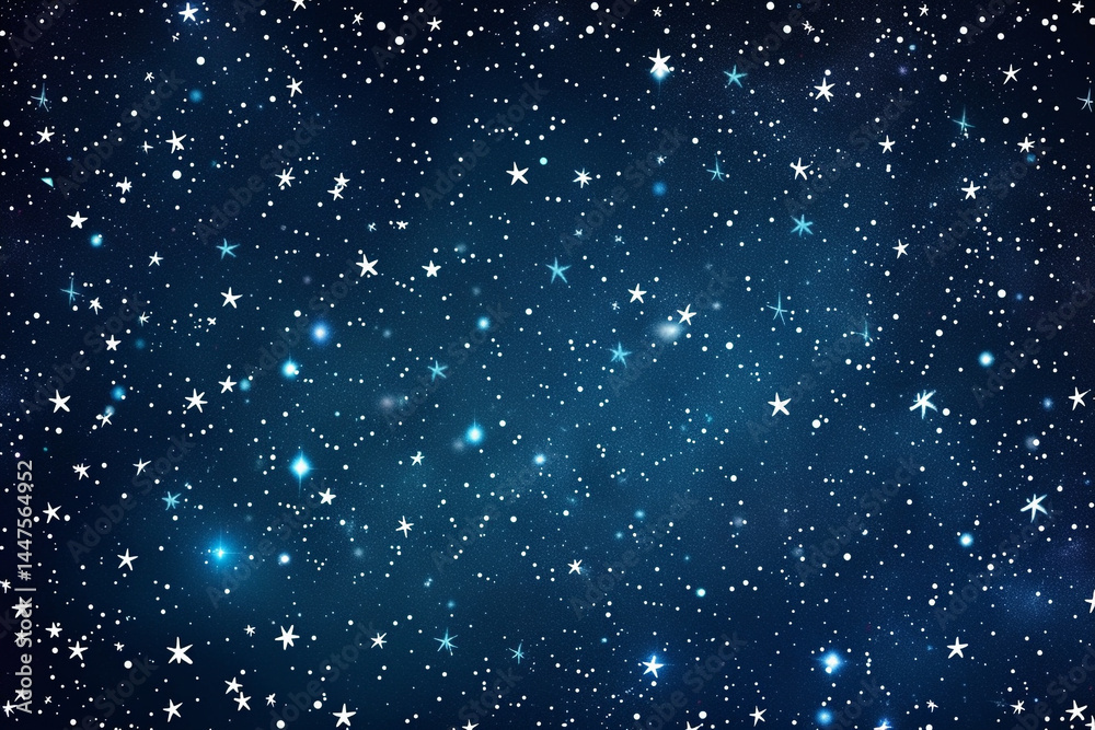 Fototapeta premium The dark blue background with stars features a seamless pattern of evenly spaced white plus symbols of various sizes and opacity