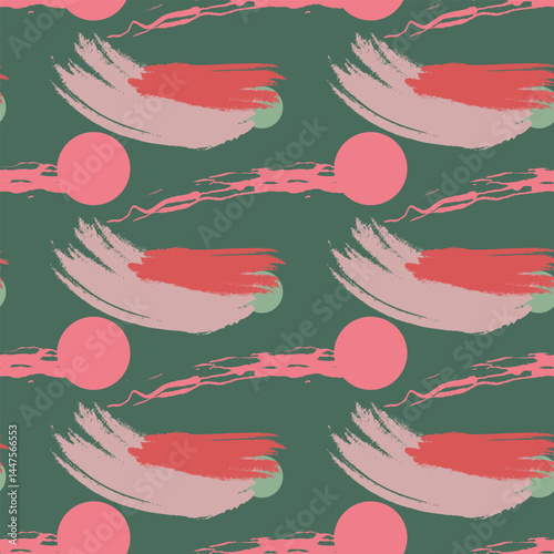 Abstract Brush Stroke Seamless Pattern with Coral Shapes
