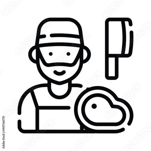 A ready to use line icon showing butcher character