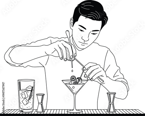Minimalist Bartender Crafting Cocktail
