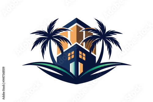 Tropical Resort Condo Logo Featuring a Modern Building