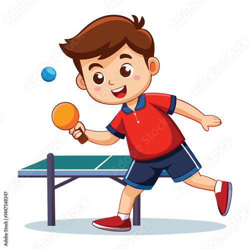 Boy plays table tennis clipart on white backgrund