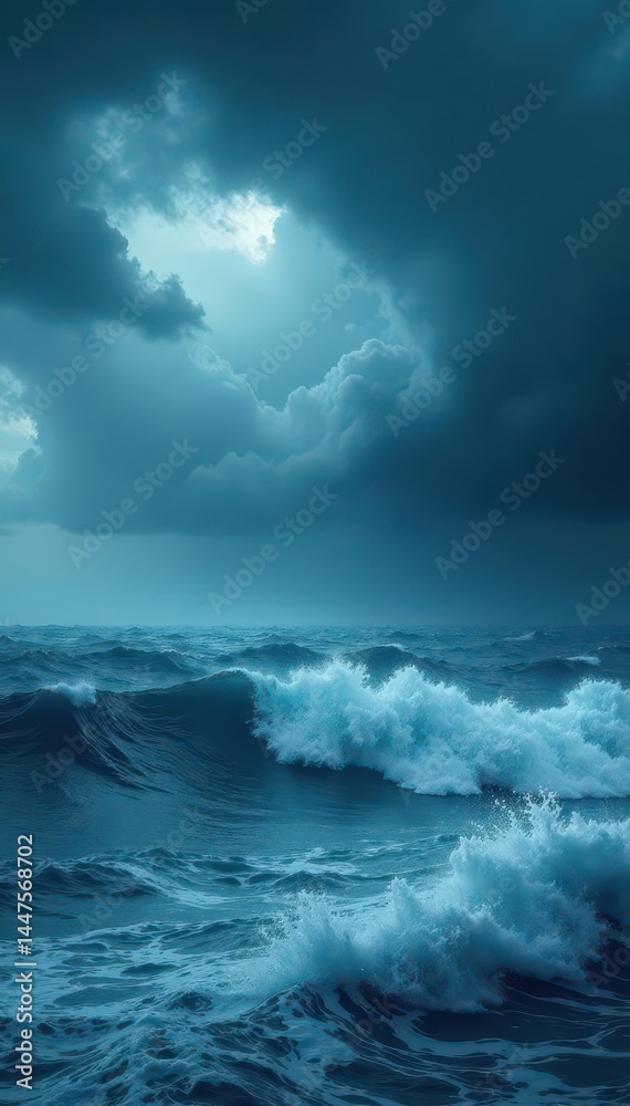 Dark, stormy clouds loom over a turbulent ocean, large waves crashing , marine, turbulence Dark, stormy clouds loom over a turbulent ocean, large waves crashing , marine, turbulence