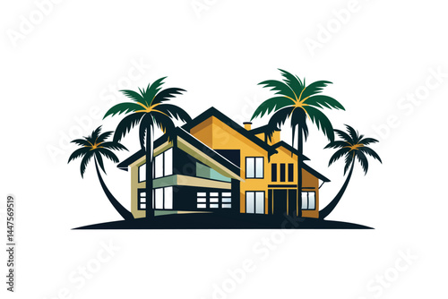 Tropical Resort Condo Logo Featuring a Modern Building