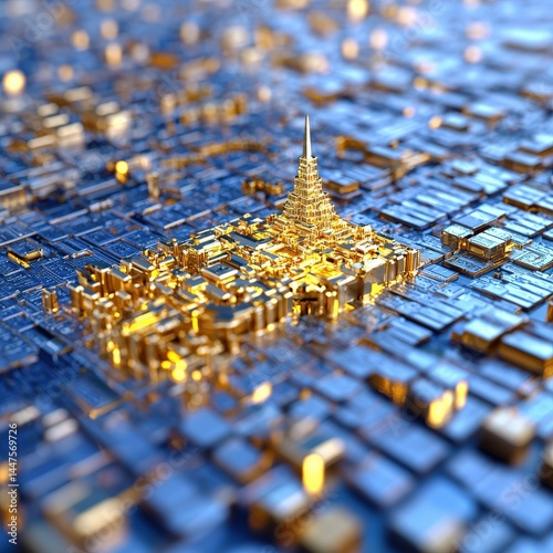 Bustling cityscape showcasing skyscrapers and urban life with a clear blue sky as backdrop