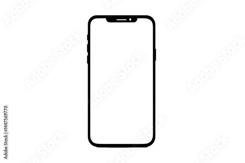 Black outline of a smartphone with blank screen on transparent background