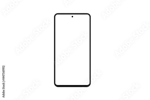 Black outline of a smartphone with blank screen on transparent background