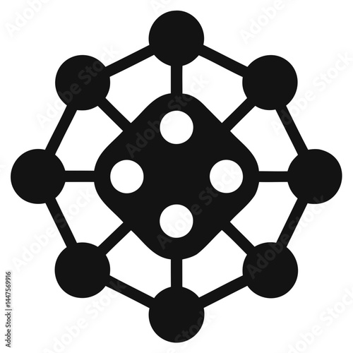Network connection diagram with central node and interconnected points for data visualization and analysis isolated on transparent background