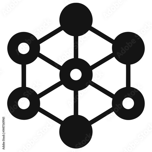 Hexagonal network diagram illustration for science technology and engineering projects and presentations isolated on transparent background