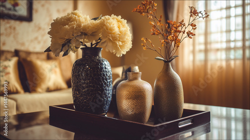 Elegant Vase Arrangement On Coffee Table In Warm Living Room