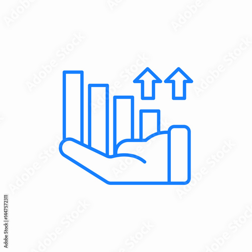 hand holding growth bar blue icon sign vector