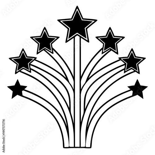 Upward-pointing arrow splitting into multiple arrows ending in stars icon vector. Arrow splitting into stars of success logo