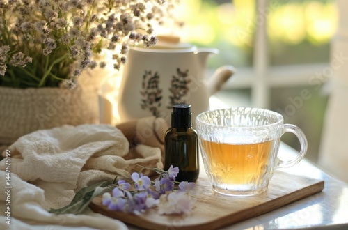 A peaceful morning routine with herbal tea,