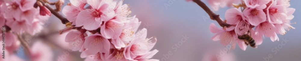 A fuzzy bee gathers pollen from delicate pink plum blossoms in springtime , bloom, plum blossom, wildlife A fuzzy bee gathers pollen from delicate pink plum blossoms in springtime , bloom, plum blossom, wildlife