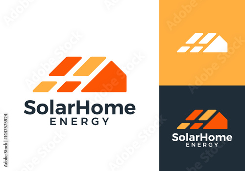solar home panel energy logo. creative solar sun electric technology vector design concept