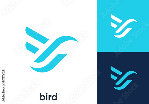simple modern bird logo. hummingbird flying line art style vector design inspiration