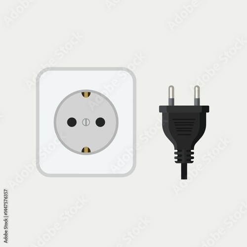 Electric white socket and black plug. Flat style