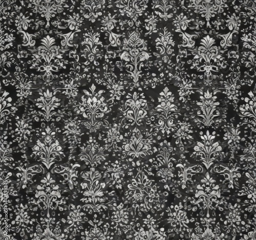 Intricate black & white damask, seamless floral & geometric pattern , illustration, vintage, floral