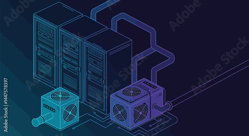 Minimalist Bitcoin Mining Server Farm Vector Art