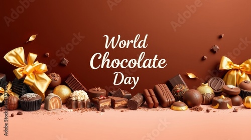 Different chocolate types from around the world on wooden background