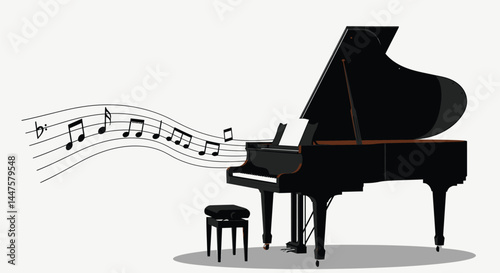 Minimalist Grand Piano with Musical Notes