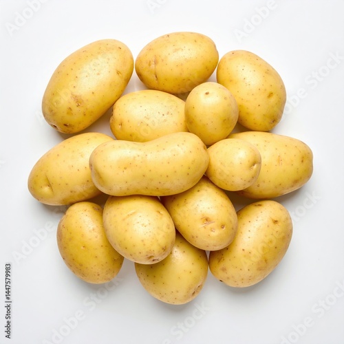 Fresh yellow potatoes on plain white background