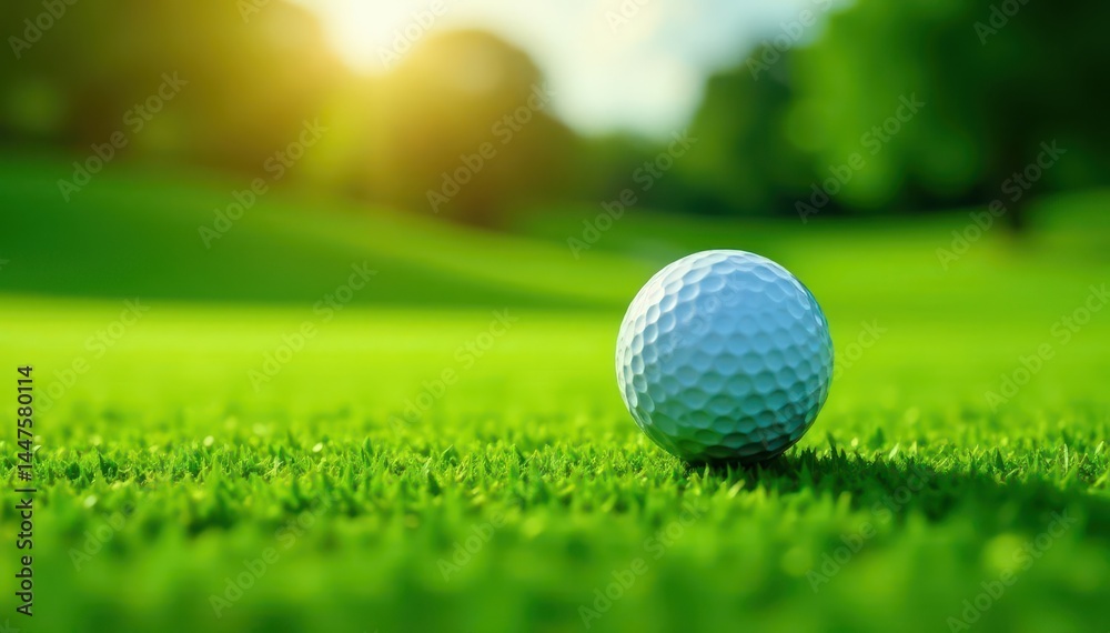 Obraz premium A dimpled golf ball rests on a lush green putting surface , image, equipment