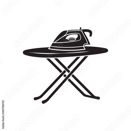 Ironing Board Silhouette Vector Illustration, Solid White Background.