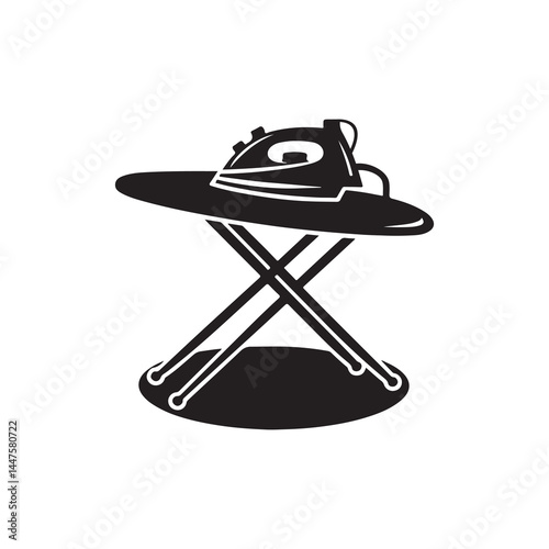 Ironing Board Silhouette Vector Illustration, Solid White Background.